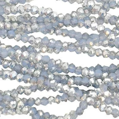 2x1mm Chinese Crystal Rondelles, White Opal w/ Half Silver (12.25" strand)