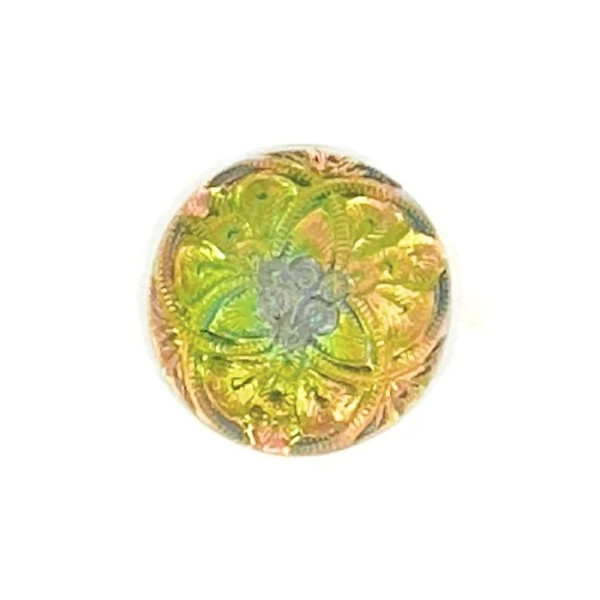 22mm Vintage Czech Button, Interlocking Floral, Medium Vitrail (Qty: 1)