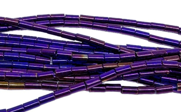 2 x 4 mm Metallic Purple Hematite Tube Beads, 16" strand (~96 beads)
