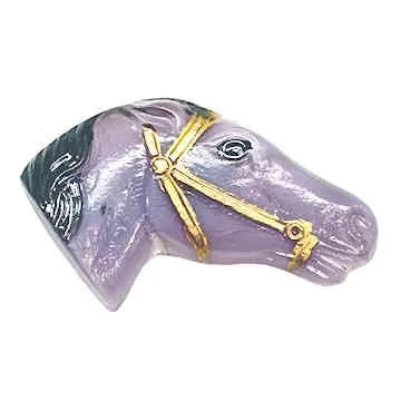 Vintage Czech Glass Horse Profile Button, Opaque Purple w/Black & Gold (Qty: 1)