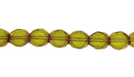 8mm Table-Cut Fire Polish Beads, Olive Green w/Bronze (Qty: 25)