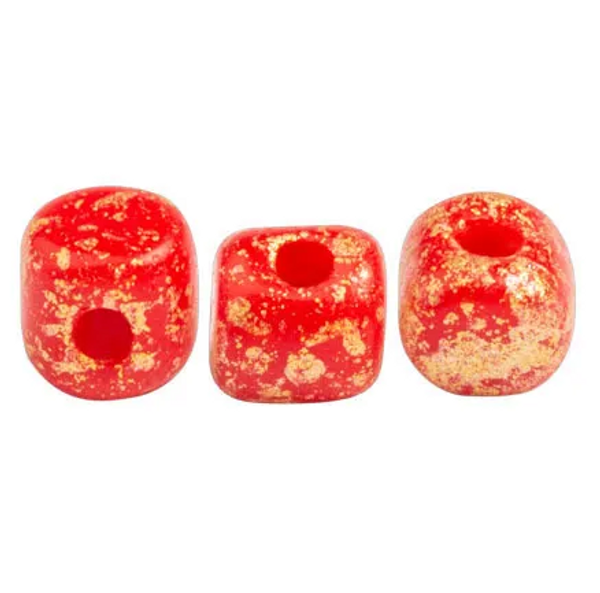 Minos Par Puca Beads, Opaque Coral Red Splash (5 gr.)