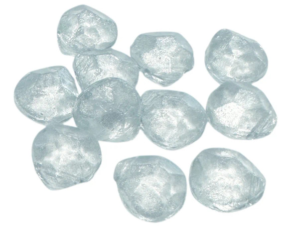 Czech Pressed Glass Briolette Beads, Crystal w/Silver/Gray Luster (Qty: 12) Etched Effect