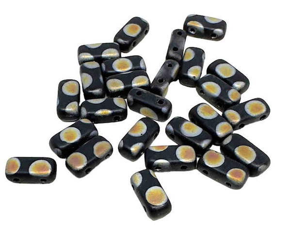 Laser-Etched Two-Hole Rectangle Beads, Matte Jet w/Vitrail, 8x4mm (Qty: 25) NOT the same size as Czechmates Bar or Brick Beads