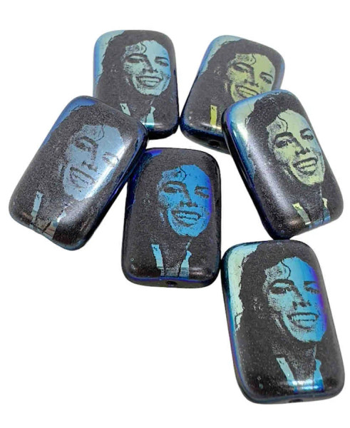 Michael Jackson Laser-Etched Beads, Jet w/AB, 18x12mm (Qty: 6)