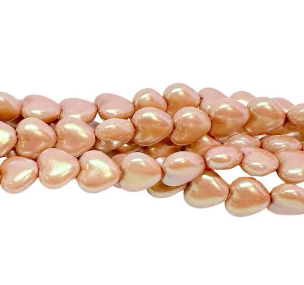 6mm Czech Glass Pearlized Heart Beads, Iridescent Peach (Qty: 20)