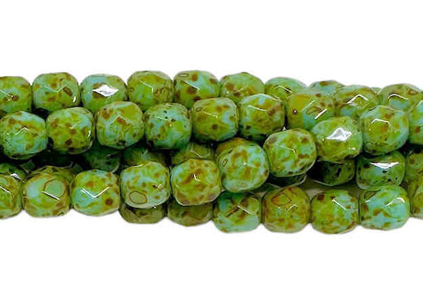 4mm Fire Polish, Green Turquoise w/Travertine (Qty: 50)