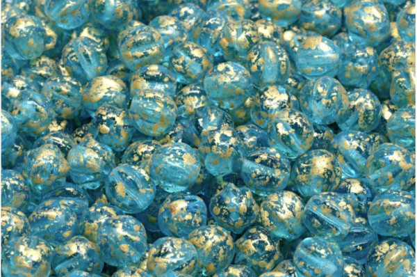 8mm Melon Beads, Dark Aqua w/Gold Splash (Qty: 15)