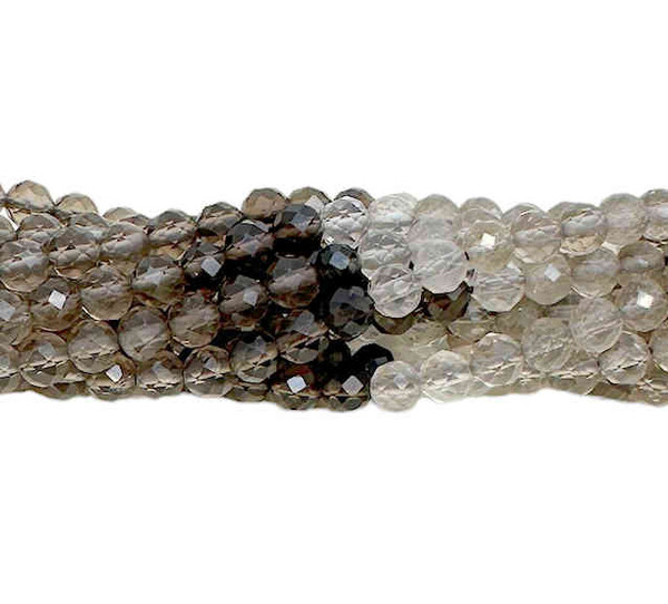 Smoky Quartz 4mm Faceted Rounds, Variegated (15.25" strand, ~95 beads)