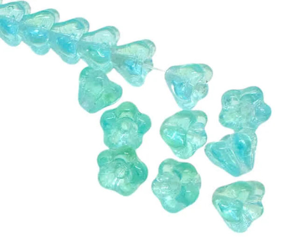 4x6mm Bell-Shaped Flower, 2-Tone Ocean Green & Blue (Qty: 50)