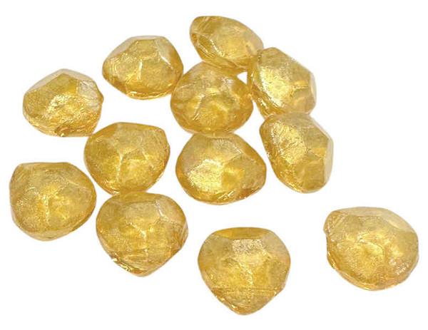 Czech Pressed Glass Briolette Beads, Crystal w/Dark Gold Finish (Qty: 12) Etched Effect