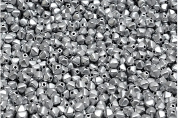 Czech Glass 4mm Pressed Bicone Beads, Aluminum Silver (Qty: 50)