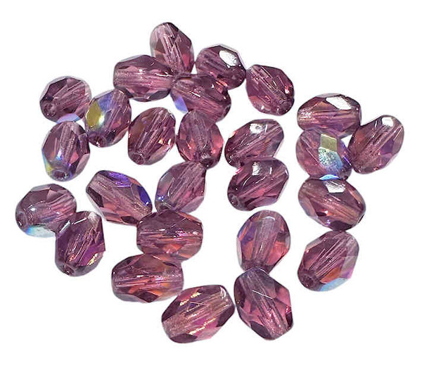8x6mm Czech Glass Fire Polish Oval, Amethyst AB (25 Pcs)
