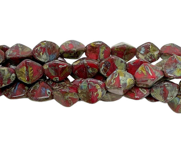 8mm Pinch Beads, Opaque Red w/Silver Travertine (25 beads)