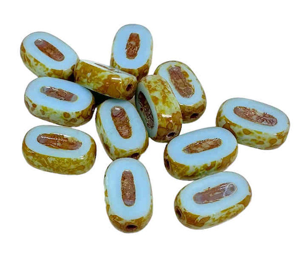 6x10mm Tablecut Oval, Lt Robin Egg Blue Silk Picasso (12 Pcs)