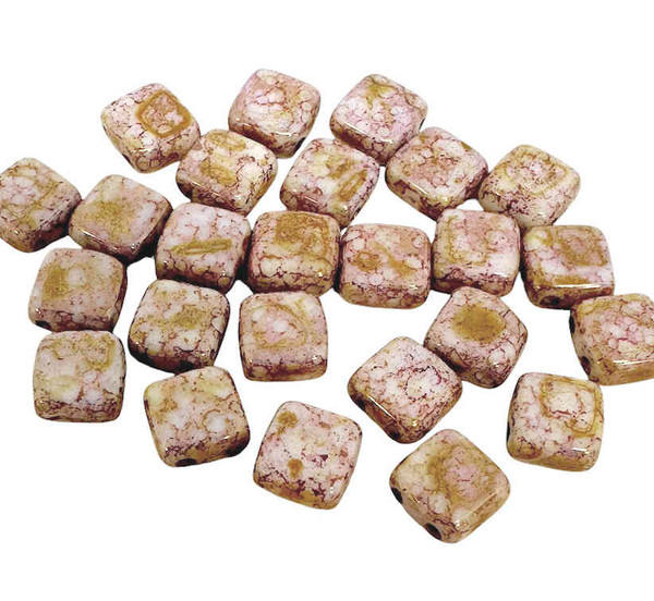 Two-Hole Tile Beads, Purple Gold Luster, 6mm (Qty: 25)