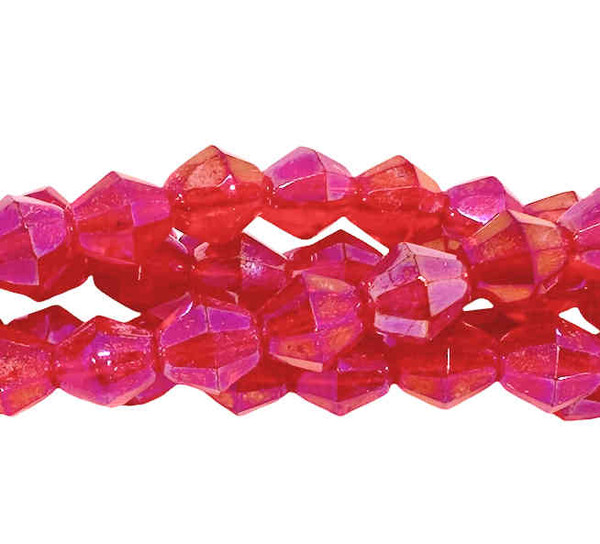 8mm Czech Glass M.C. Faceted/Pressed Bicone, Ruby AB (Qty: 26)