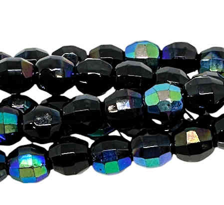 6mm Fire Polish Square Cut, Jet AB (25 Pcs)