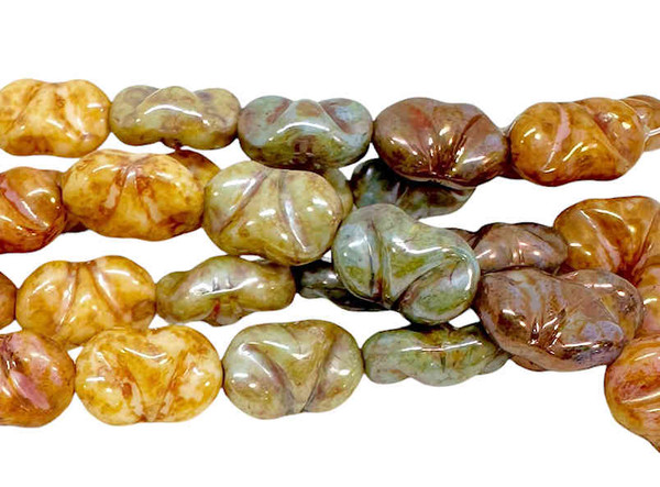 13x8mm 5-Color Luster Mix, Folded Croissant, Vintage German w/New Coating (15 Pcs)