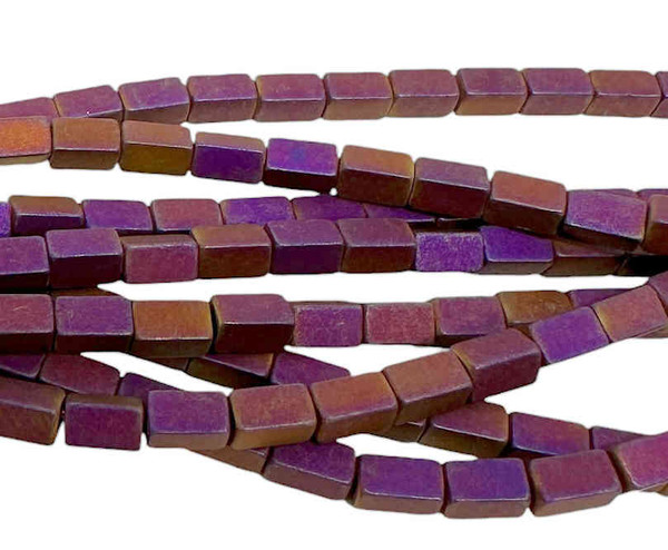 Matte Metallic Magenta/Copper-Plated Hematite Rectangles, 3-5mm (15.75" strand, ~80 beads)