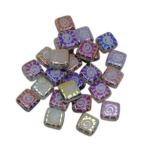 Laser-Etched Two-Hole Tile Beads, Matte Crystal w/Sliperit Radiant Suns, 6mm (Qty: 25)