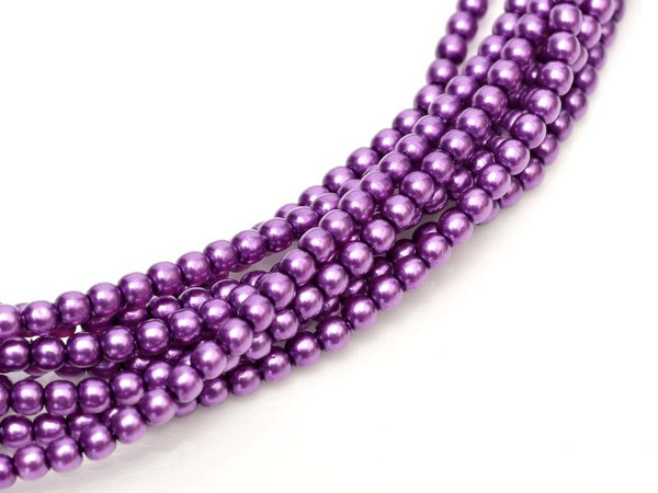 4mm Round Glass Beads, Deep Magenta (Qty: 50)