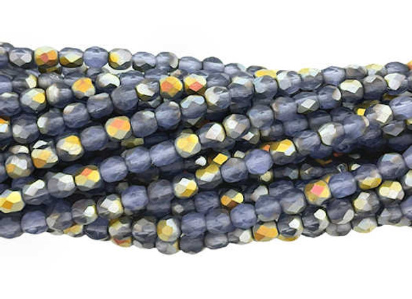 4mm Fire Polish, Matte Transparent Tanzanite Marea (Qty: 50) OVERSTOCK