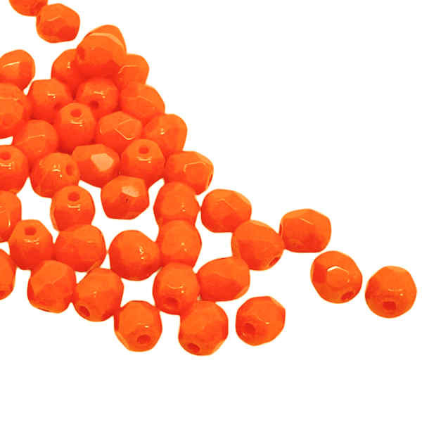 4mm Fire Polish, Opaque Orange (Qty: 50)