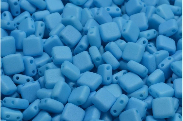 Two-Hole Tile Beads, Silk Aqua Blue (Qty: 25) (not available in the US)