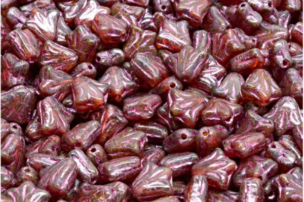 Lily Flower Beads, Transparent Ruby/Amber w/ Pink Wash (Qty: 15)
