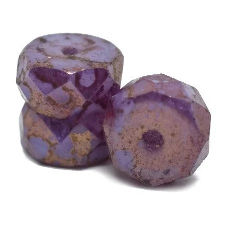 Czech Glass Faceted Heishi Beads, Purple Thistle w/Gold Luster, 4x8mm (Qty: 15)