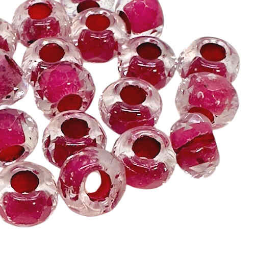 Faceted Large Hole Faceted Rondelle/Roller Beads, Fuchsia-Lined Crystal, 5x8mm (Qty: 25) 3mm Hole