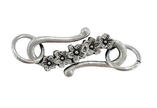 TierraCast (?) S-Hook w/ Floral Design, Antique Silver-Plated, 25x12mm (Qty: 1) Discontinued