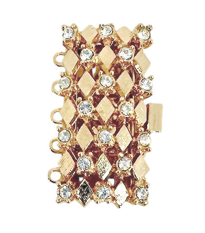Elegant Elements 5 Strand Diamond w/ Crystals Cut Box Clasp, Gold Filled 28x13mm (Qty: 1) Discontinued