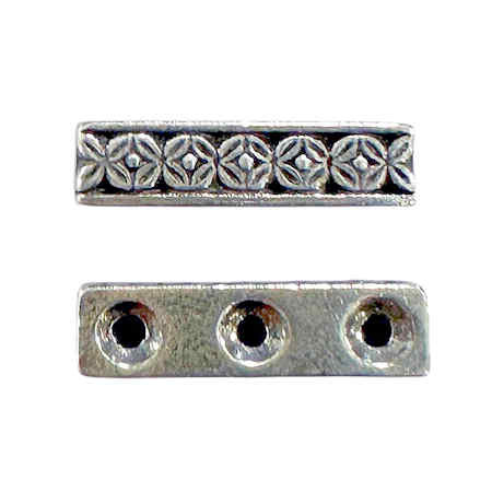 TierraCast Deco Rose 3-Hole Spacer Bar,  Antiqued Silver Plate, 15.25 x 3.8mm (Qty: 2) Discontinued