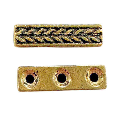 TierraCast Braided Design 3-Hole Spacer Bar,  Antiqued Gold Plate, 15.25 x 3.8mm (Qty: 2) Discontinued