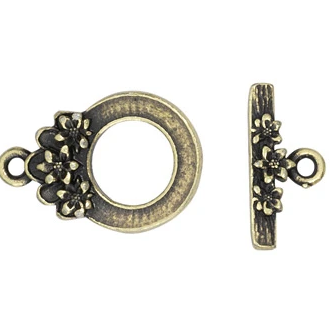 TierraCast Blossom Toggle Clasp, Antique Brass, 17 x 21mm (Qty: 1)