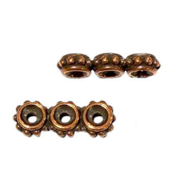 TierraCast 3-Hole Spacer Bar,  Dots, Antiqued Copper Plate, 16.5 x 6mm (Qty: 2) Discontinued