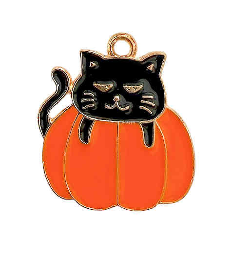 Cat in Pumpkin Charm, 22 x 20.5mm (Qty: 1) 