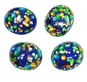 12x10mm Vintage Japanese Cherry Brand Glass Cabochons, Blue w/Confetti (Qty: 30)