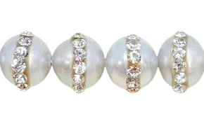 Light Gray Freshwater Pearls w/Crystal Bands, 7x8mm (Qty: 6)