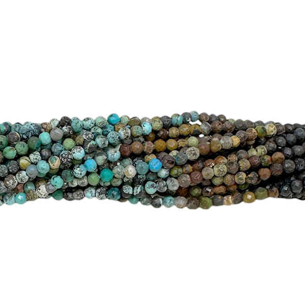 Hubei Turquoise 2mm Microfaceted Round Green/Brown/Black Banded (15.5" strand)