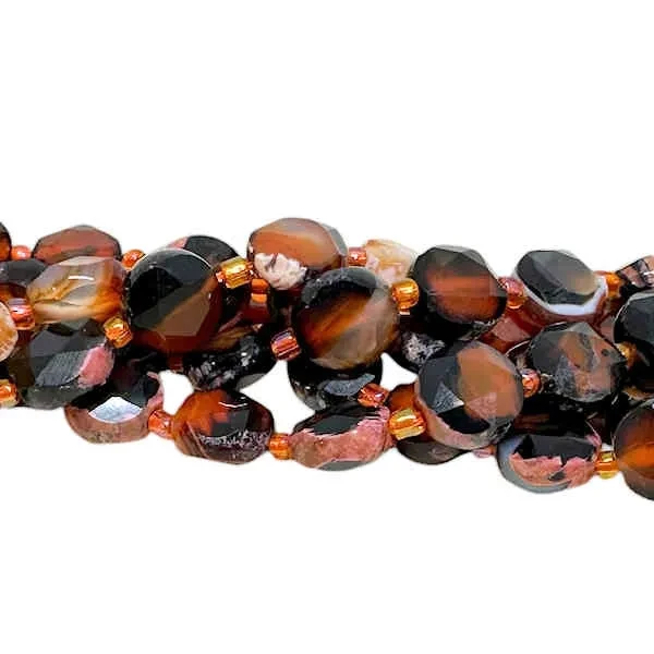 HALF Strand, Carnelian/Agate 10mm Faceted Coin Beads (7.75" strand)