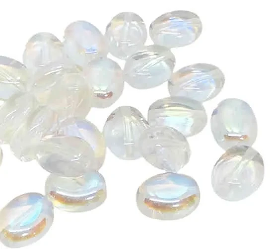 Czech Glass Flat Ovals, Crystal AB, 8x6mm (Qty: 24)