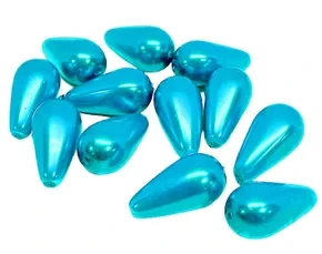 Czech Glass Pearl Teardrop/Pear Beads, 15x8mm, Aqua Blue (Qty: 12)