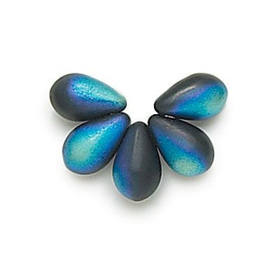 6x9mm Teardrop Beads, Frosted Jet (Qty: 25) Overstock