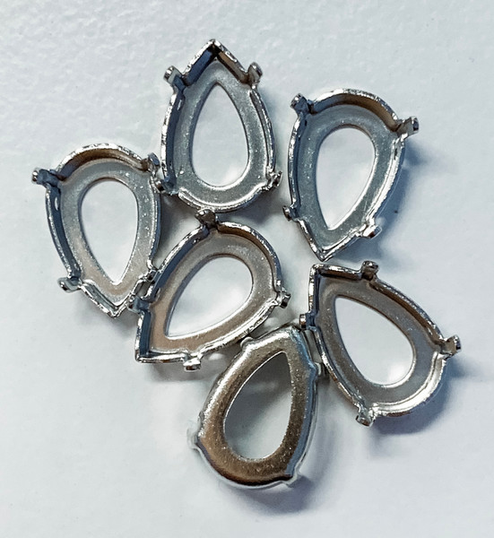 Rhodium-Plated Sew-On Settings for Swarovski 4320, 8.5x13mm Pears (Qty: 6) Overstock
