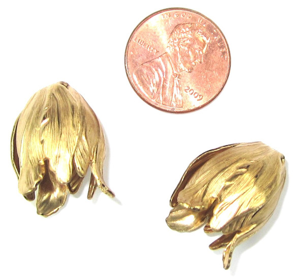 Large Tulip End Caps, Raw Brass, 15x 20mm (Qty: 2)