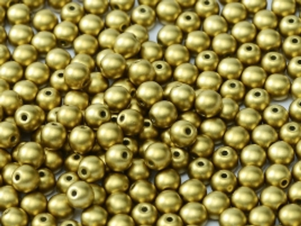 4mm Round Glass Beads, Metallic Olivine (Qty: 50)