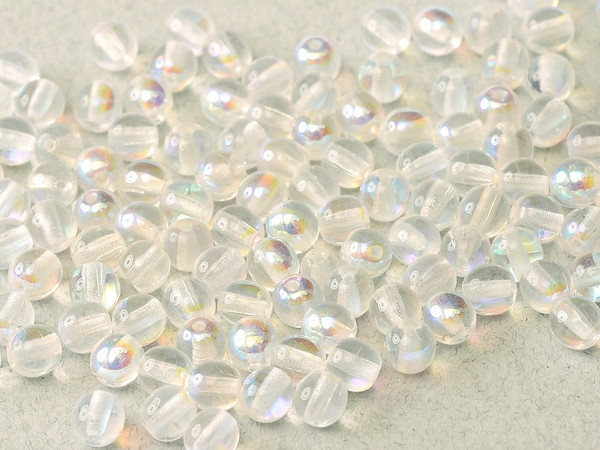 3mm Round Glass Beads, Crystal AB (Qty: 50)